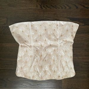 White House Black Market White & Gold Beaded Strapless Top